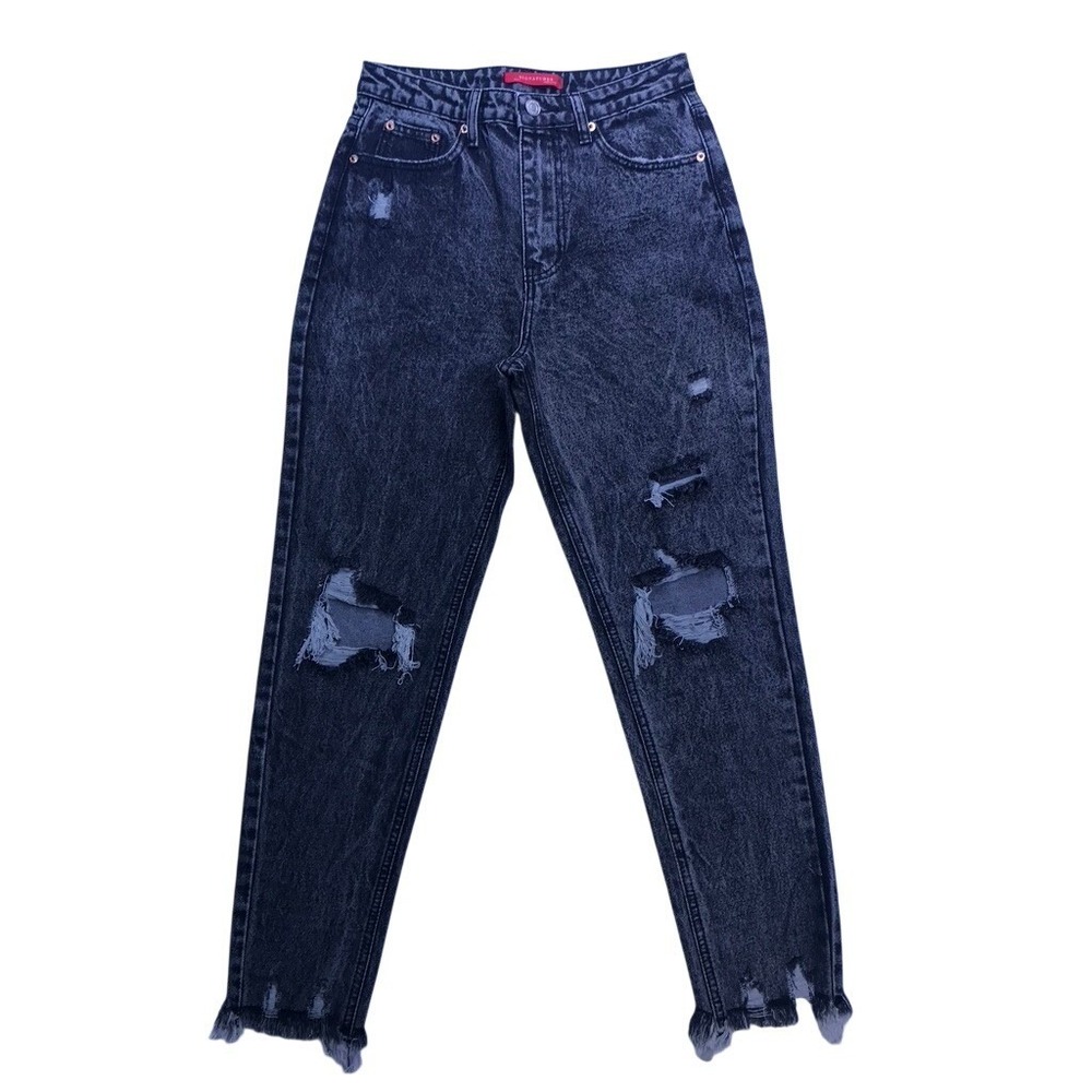Signature8 Womens High Waisted Distressed Mom Jeans Black Acid Wash Size‎ S
